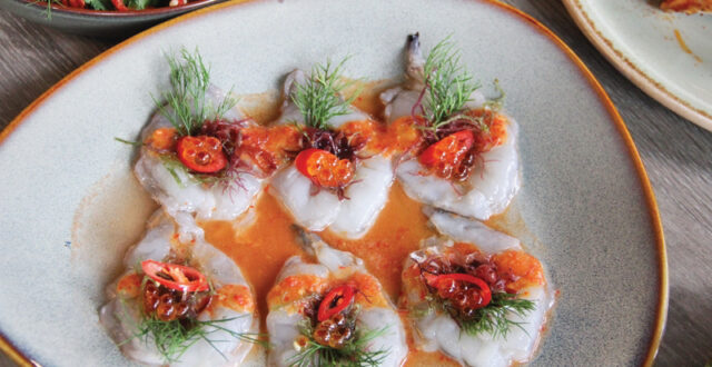 Shrimp Carpaccio with Hoegaarden Rose